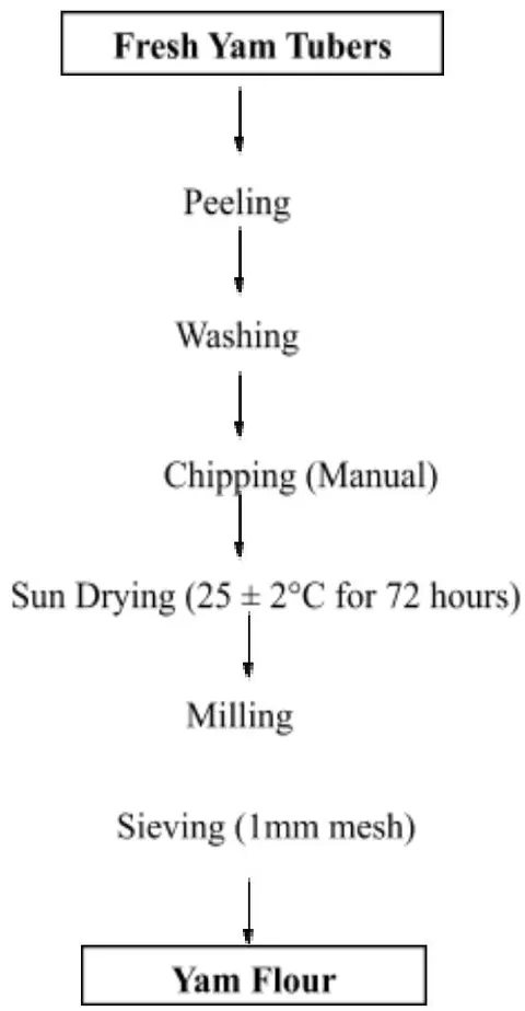 Figure 2: Flow chart for processing of yam into flour