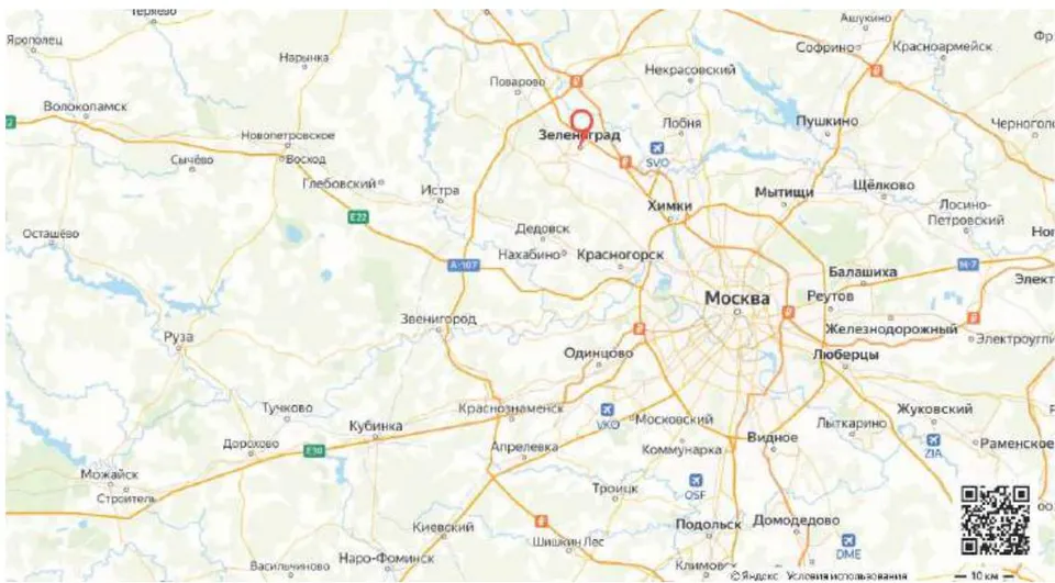 Figure 1: The city of Zelenograd (marked with a red dot).