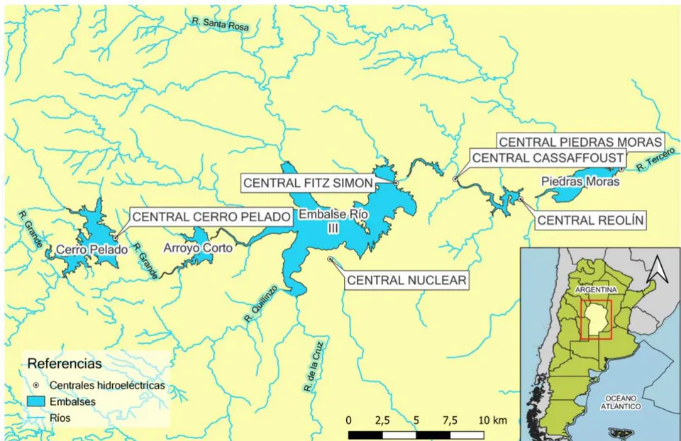 Figura 6: Central Hidroeléctrica Fitz Simon Figura 7: Ubicación geográfica del Sistema Río Tercero (en cascada: Fitz Simon, Cassaffousth y Reolín)