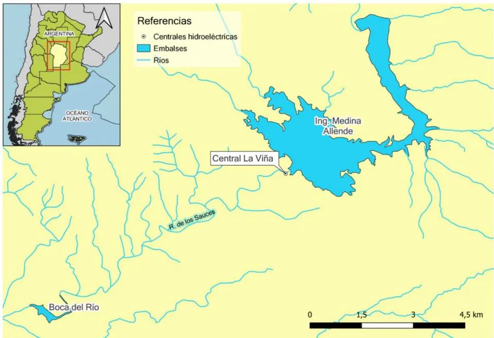 Figura 3: Ubicación geográfica del Embalse Medina Allende (Dique La Viña)