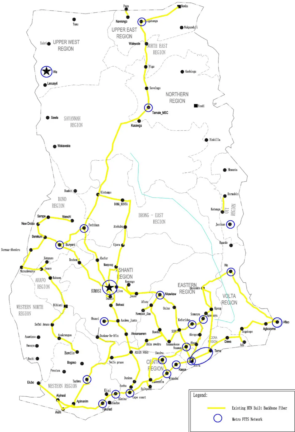 Fig. 7: MTN's fibre optics network infrastructure [46]
