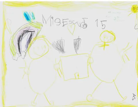 Dibujo por niña de 4 años, reflejando apego totalitario a la madre (Caso B).