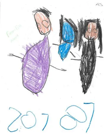 Dibujo por niña de 4 años, reflejando apego totalitario a la madre (Caso C).