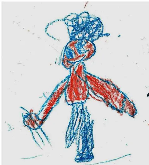 Dibujo de Wolverine por niño de 5 años, ilustrando el consumo de contenidos no aptos.
