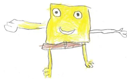 Dibujo de Bob Esponja por niña de 5 años, indicando influencia discursiva de los padres.