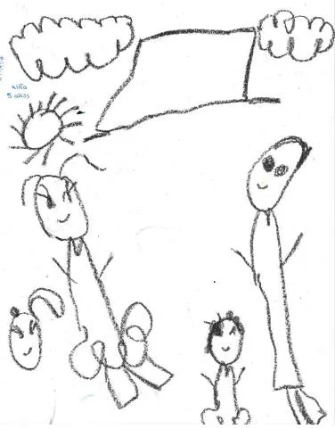 Dibujo por niño de 4 años (kinder privado "Donal’s"), mostrando a ambos padres.