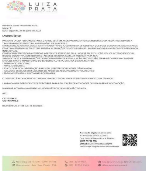 Figura 2: Laudo da neuropediatra – Fonte: Arquivo Pessoal