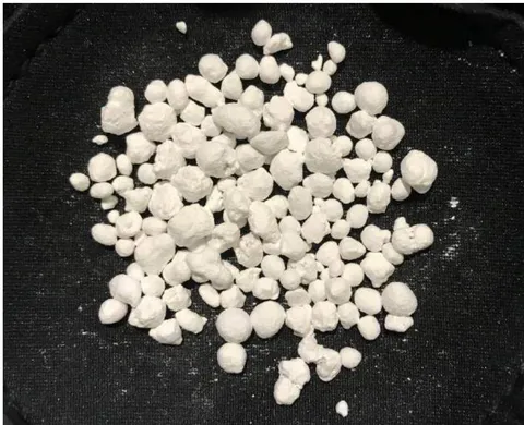 Figure 5: AGSCO (Wheeling Illinois) glass foam beads coated with adhered chalk dust