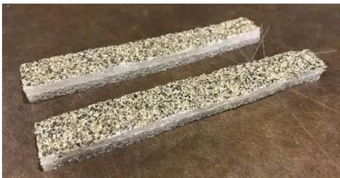 Figure 4: Long and narrow tiles with mineral grains adhered on one side