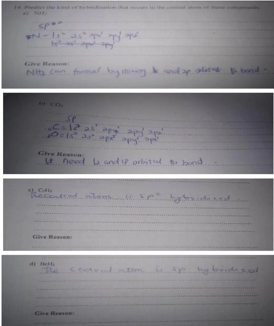Figure 3: Sample predictions of the hybridisation of molecules from students