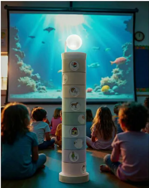 Fig. 10: Children watching an Auri projection on a projection screen.