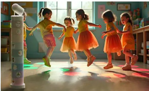 Fig. 11: Girls playing a game projected on the floor by Auri.