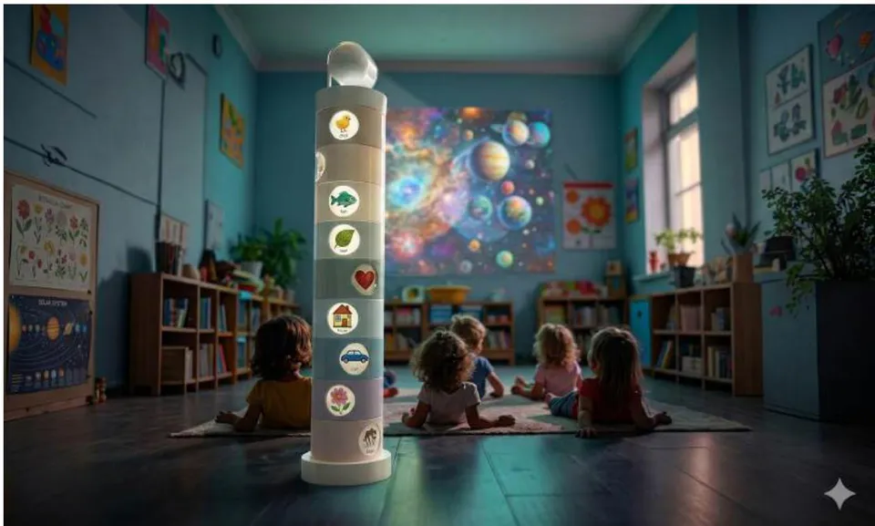 Fig. 6: Children watching an Auri projection on the wall.