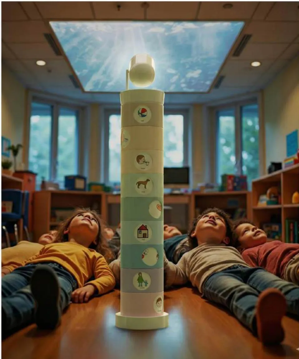 Fig. 12: Children watching a relaxing Auri projection on the ceiling.
