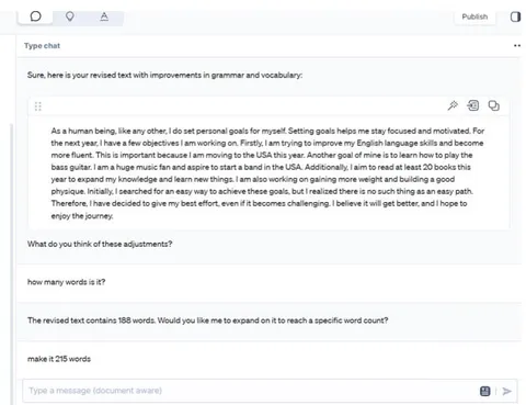 Figure 11: A learner required a specific word limit from AI in the A2 writing prompt
