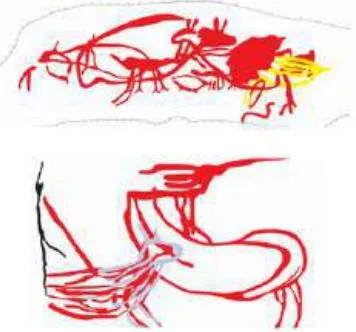 Figura 7: Archaeological sites and landscapes in Serra Negra, Brazil:(a) Sampaio archaeological; site; (b) Bocaina Mountain; (c) Matão archaeological site; (d) Rock art panel at Indaiá archaeological site; (e) Transfer of rock art from Indaiá archaeological site
